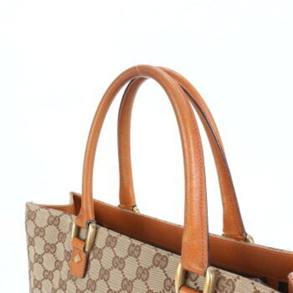 Gucci GG Tote Leather Bag Document Canvas Brown Shoulder